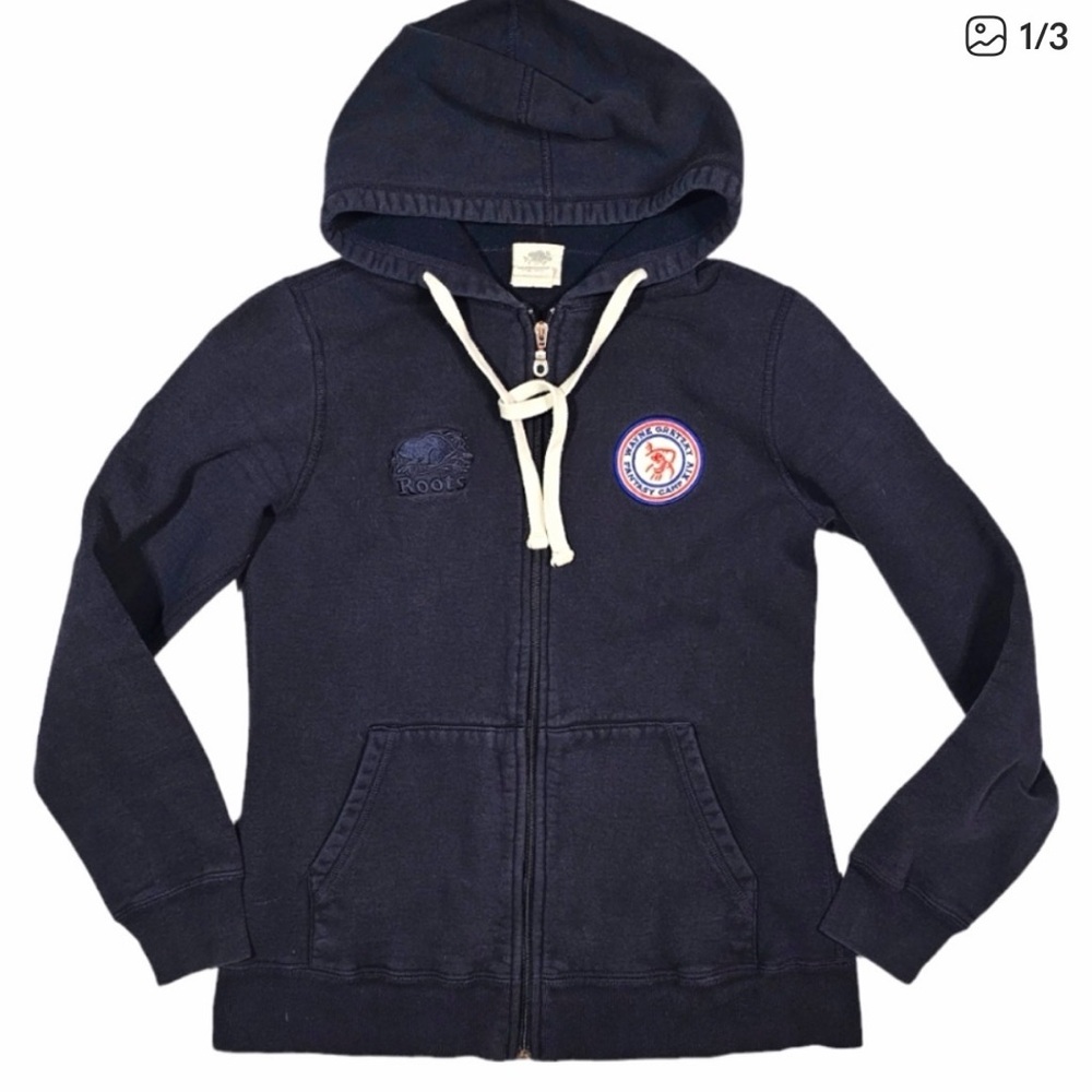 Roots Navy Zip-Up Hoodie with White Drawstring